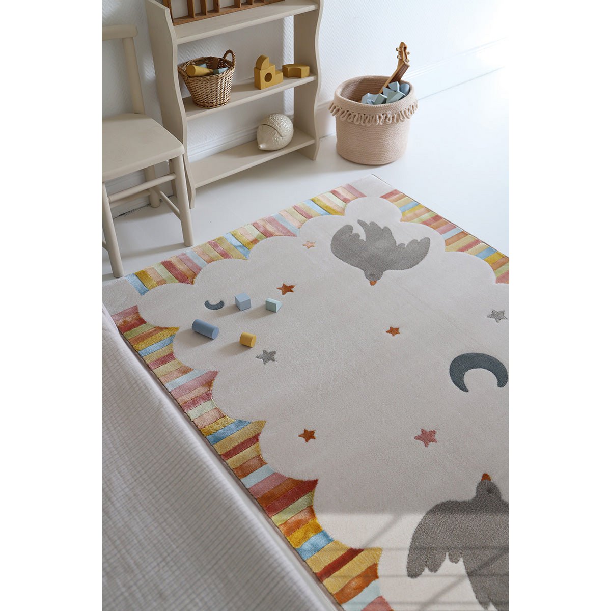 Veelkleurige kinderkamer tapijtdansen vogels