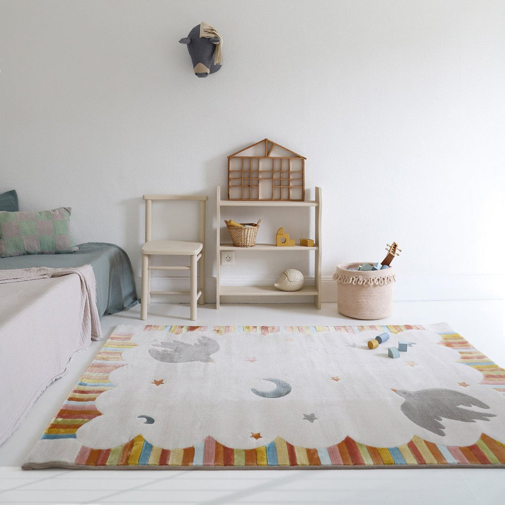 Veelkleurige kinderkamer tapijtdansen vogels