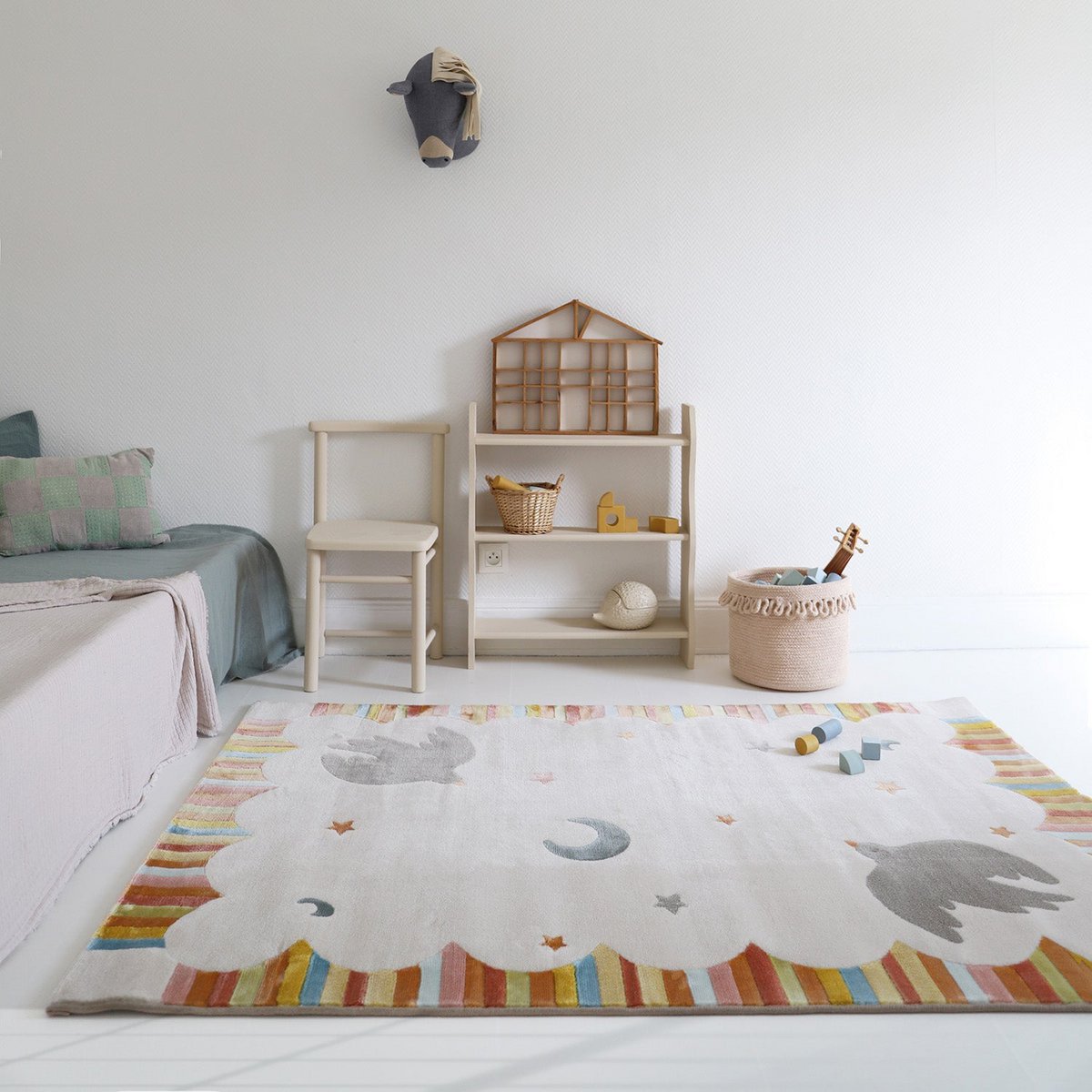 Veelkleurige kinderkamer tapijtdansen vogels
