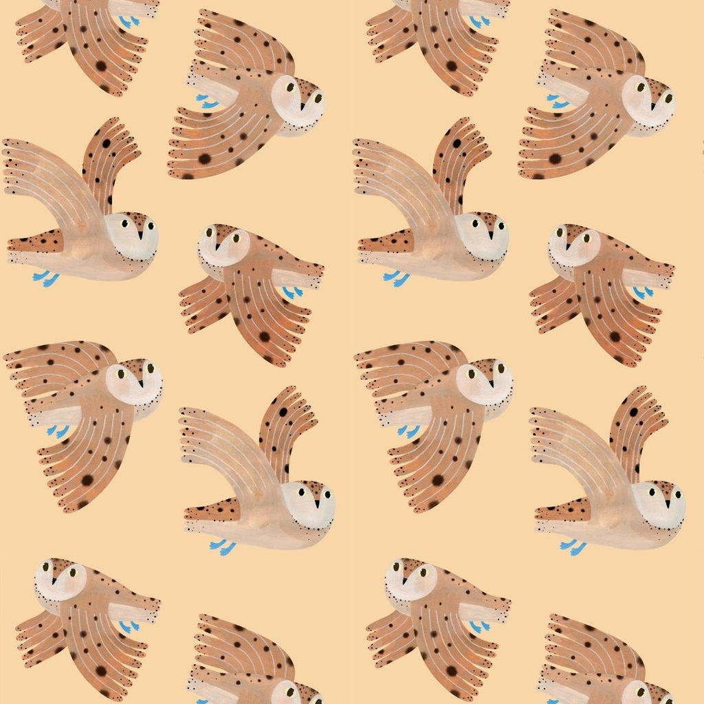 Behangstaal Meet me at the Wall - Owl - Creme - Aniek Bartels