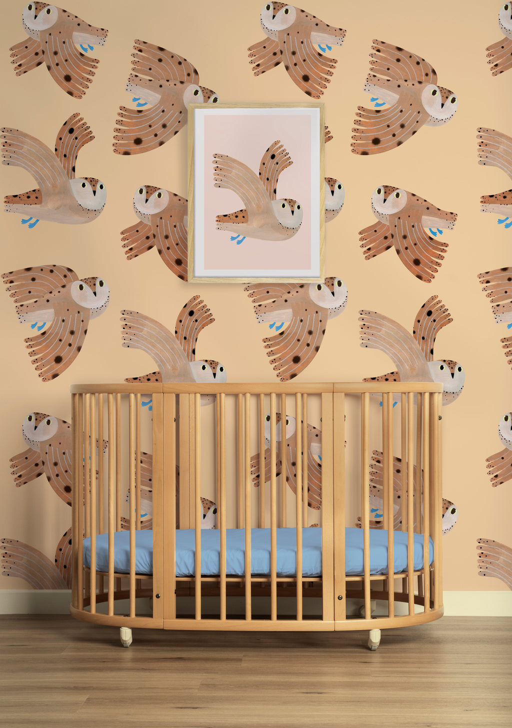 Behangstaal Meet me at the Wall - Owl - Creme - Aniek Bartels