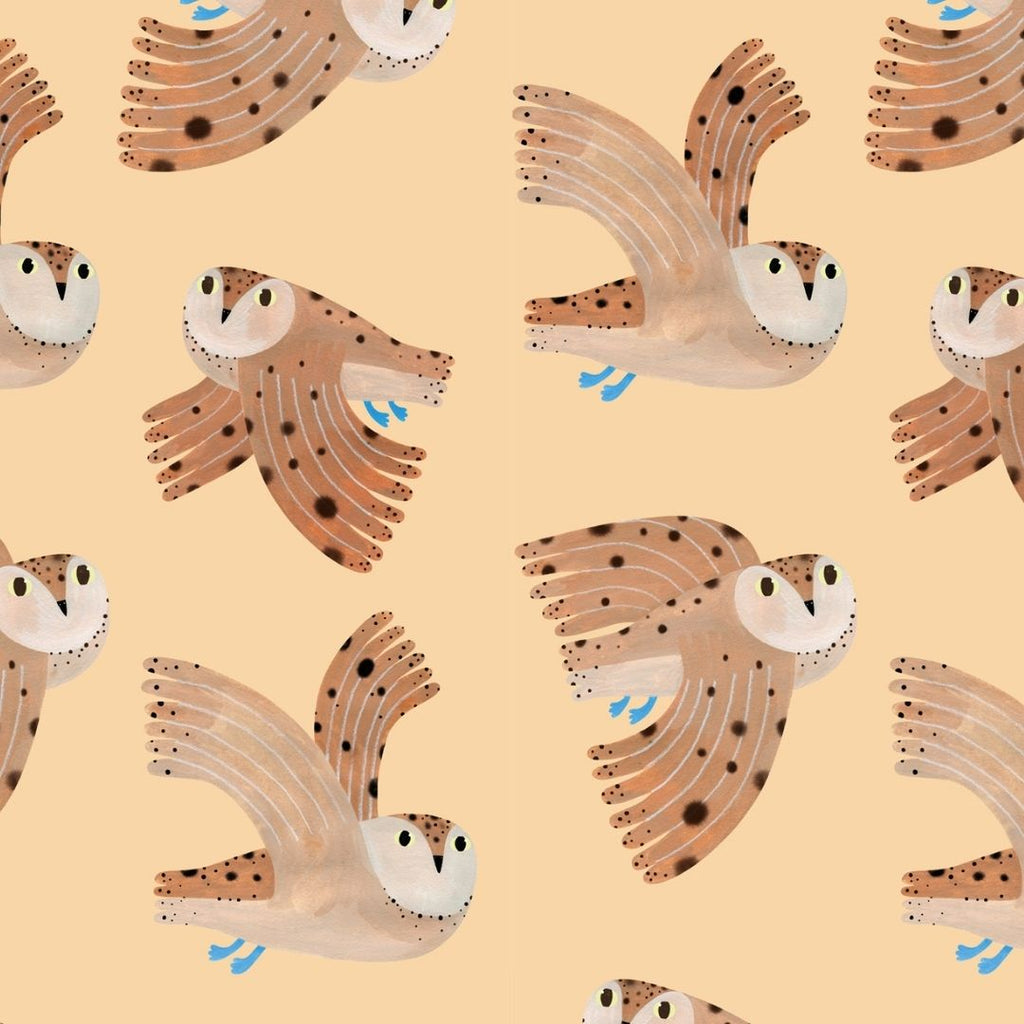 Behangstaal Meet me at the Wall - Owl - Creme - Aniek Bartels