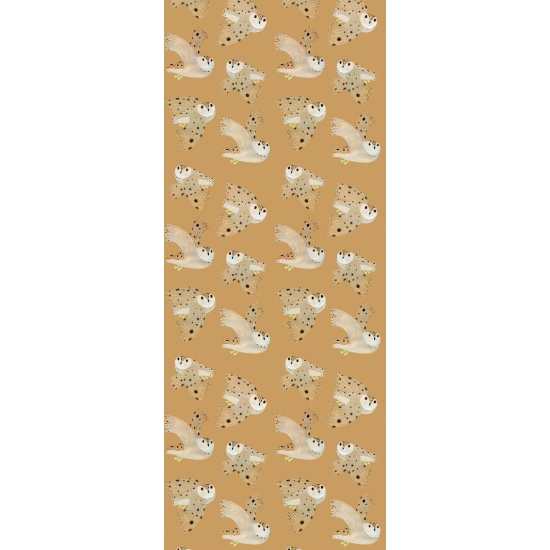 Behangstaal Meet me at the Wall - Owl - Dusty Yellow - Aniek Bartels