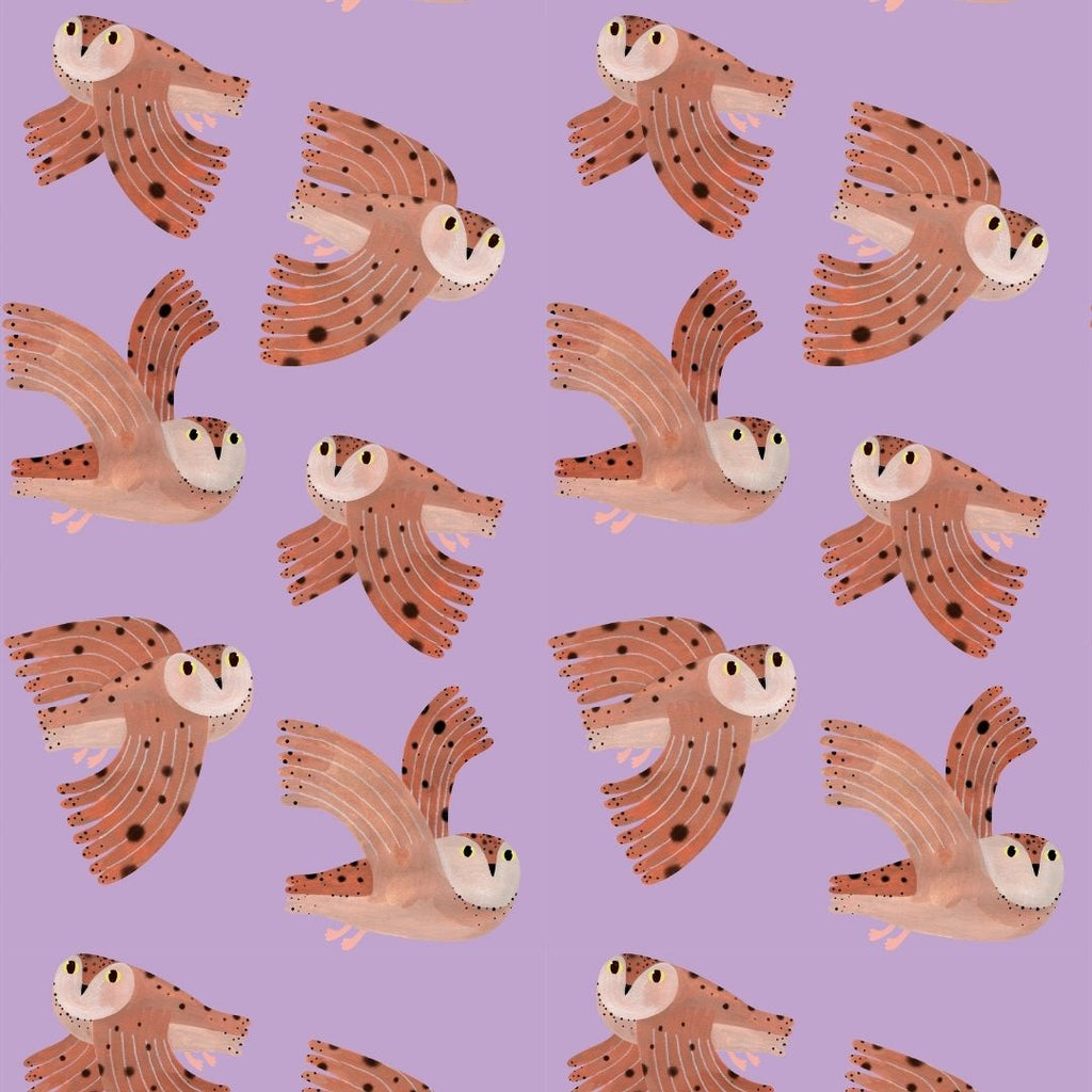 Behangstaal Meet me at the Wall - Owl - Lilac - Aniek Bartels