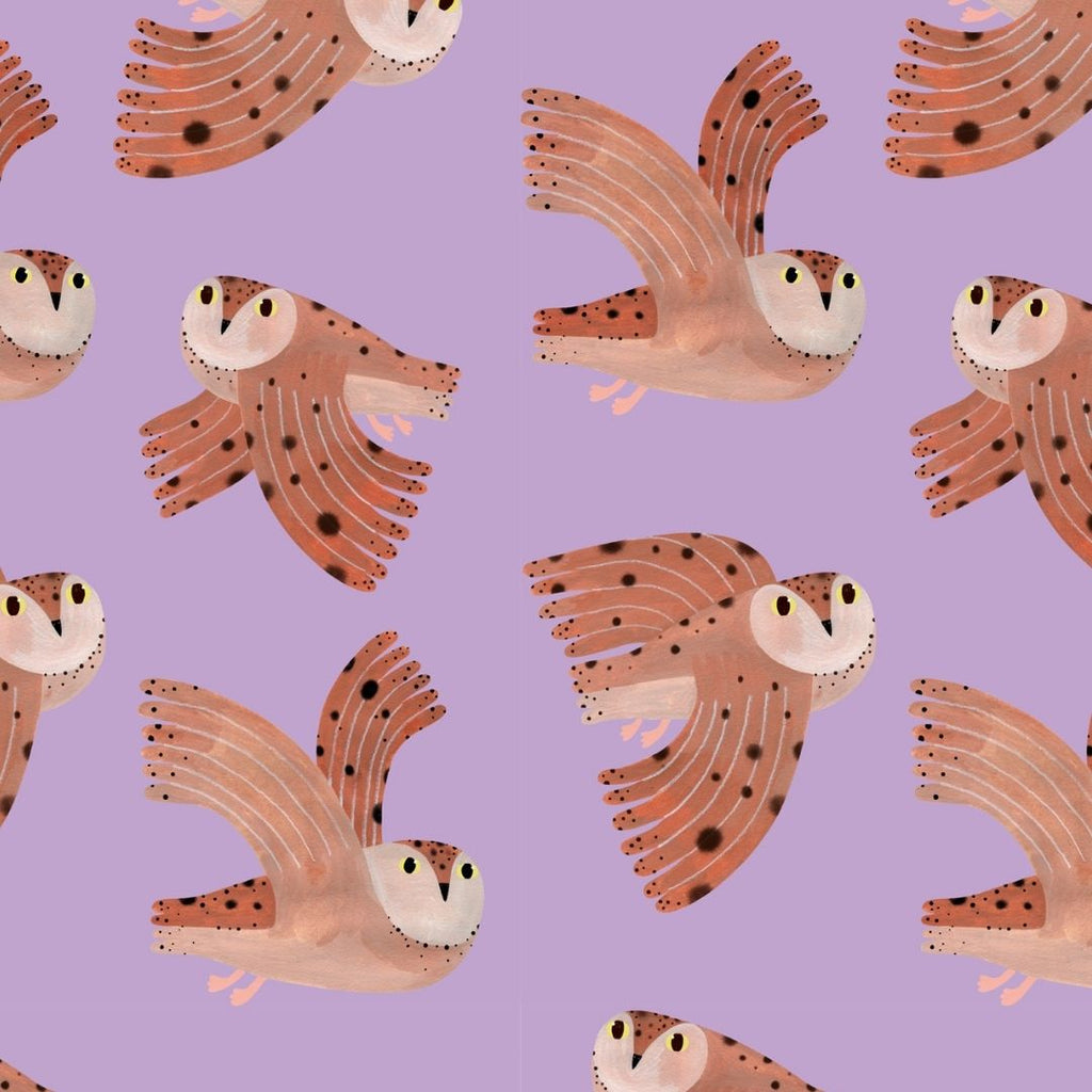 Behangstaal Meet me at the Wall - Owl - Lilac - Aniek Bartels