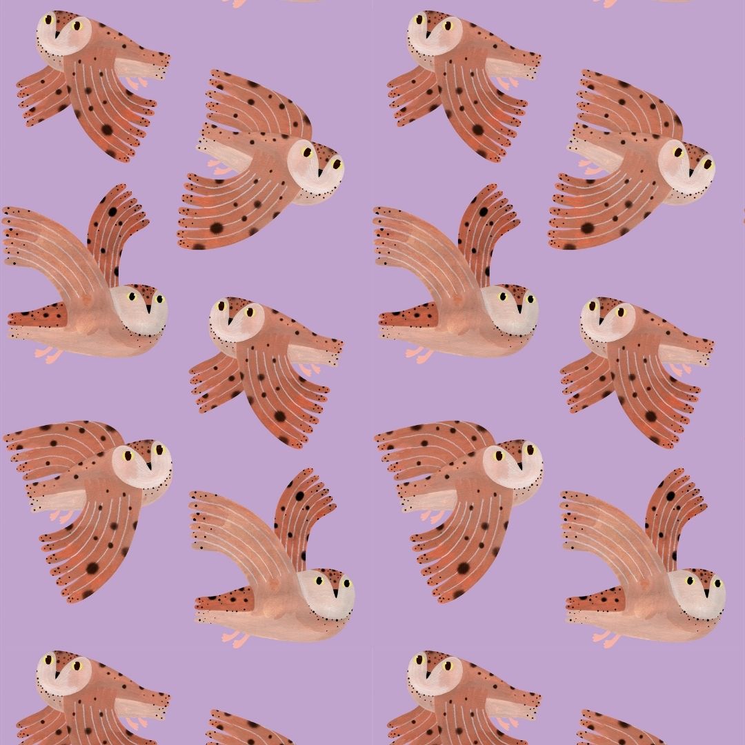 Kinderbehang Meet me at the Wall - Owl - Lilac - Aniek Bartels