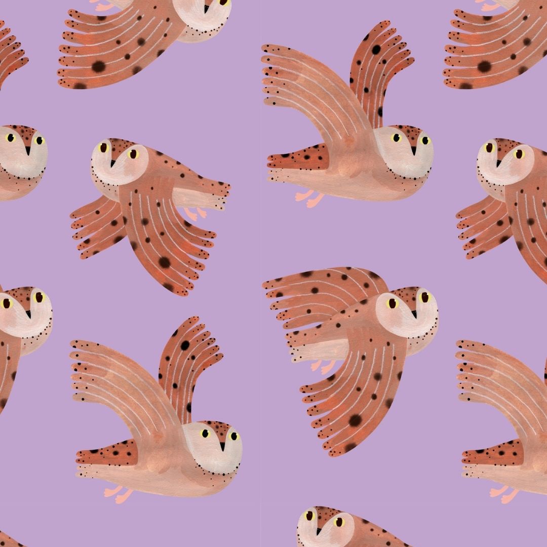 Kinderbehang Meet me at the Wall - Owl - Lilac - Aniek Bartels