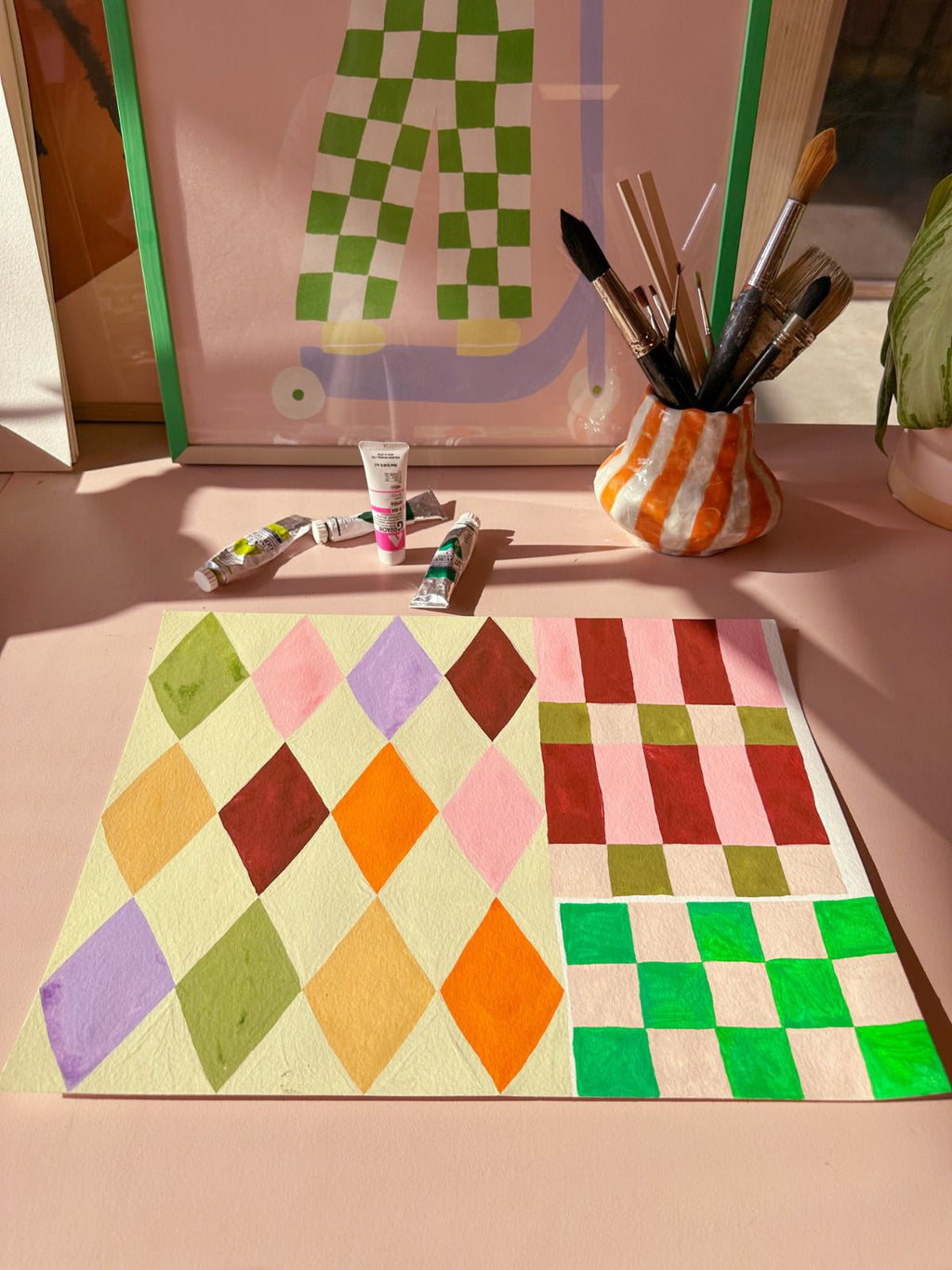 Behangstaal Meet me at the Wall - Square blocks green - Aniek Bartels