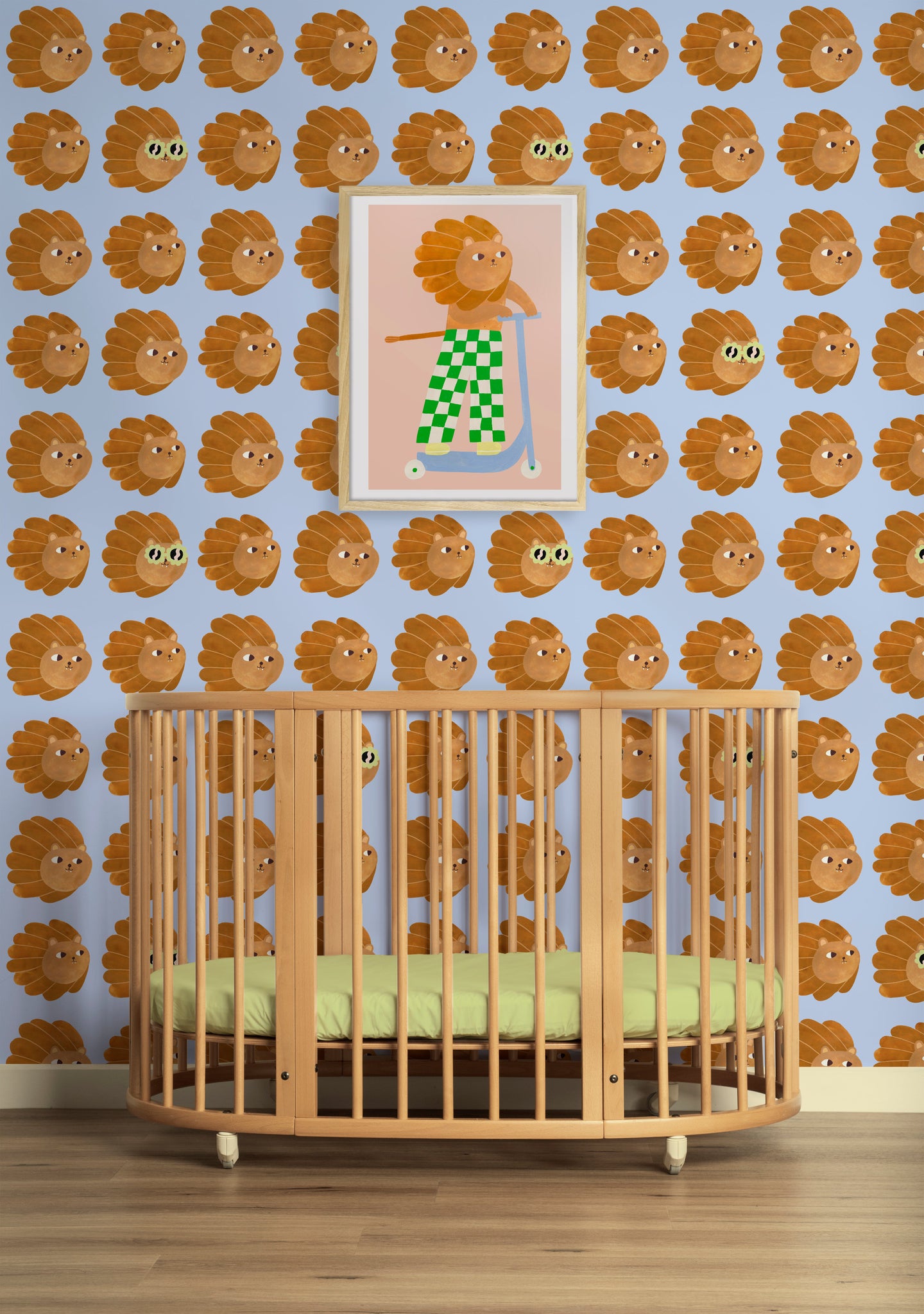 Kinderbehang Meet me at the Wall - Lion head - Blue - Aniek Bartels