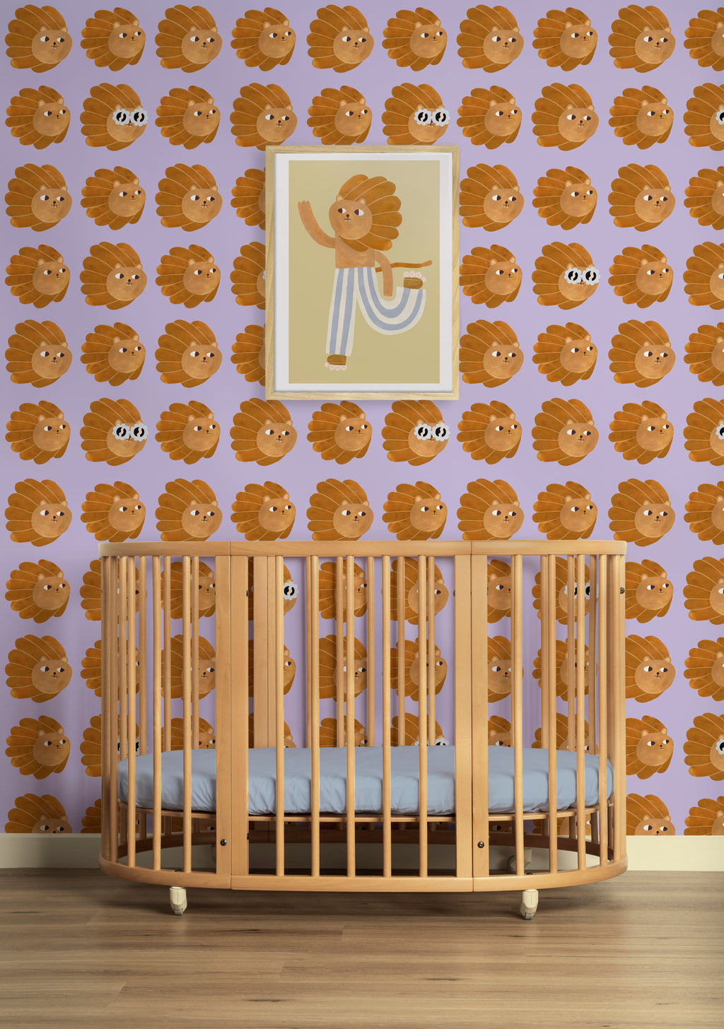 Behangstaal Meet me at the Wall - Lion head - Lilac - Aniek Bartels