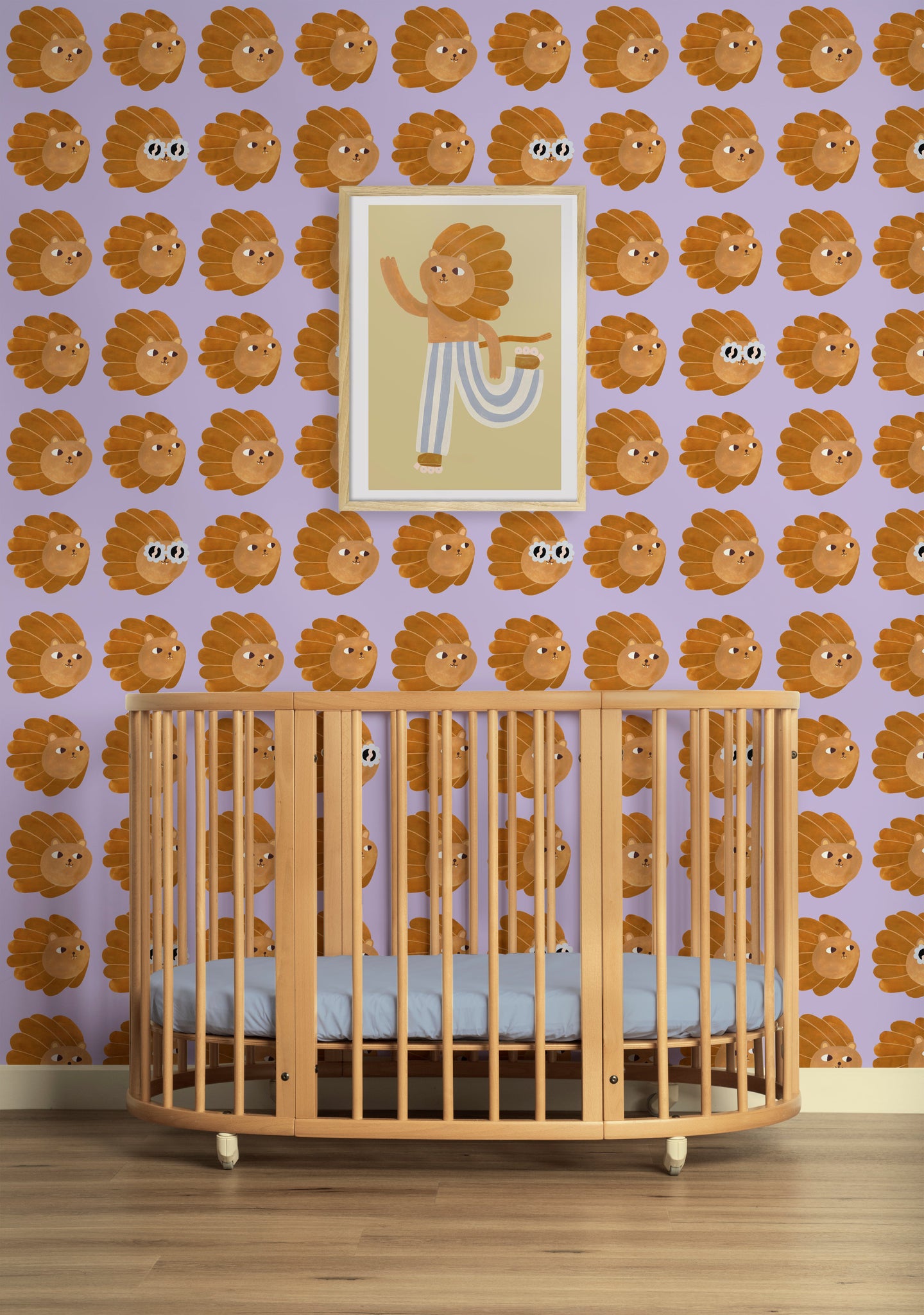 Behangstaal Meet me at the Wall - Lion head - Lilac - Aniek Bartels