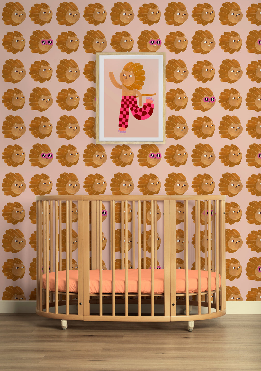 Behangstaal Meet me at the Wall - Lion head - Pale Pink - Aniek Bartels