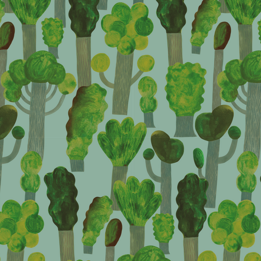 Behangstaal Meet me at the Wall - Trees - Sky Blue - Aniek Bartels