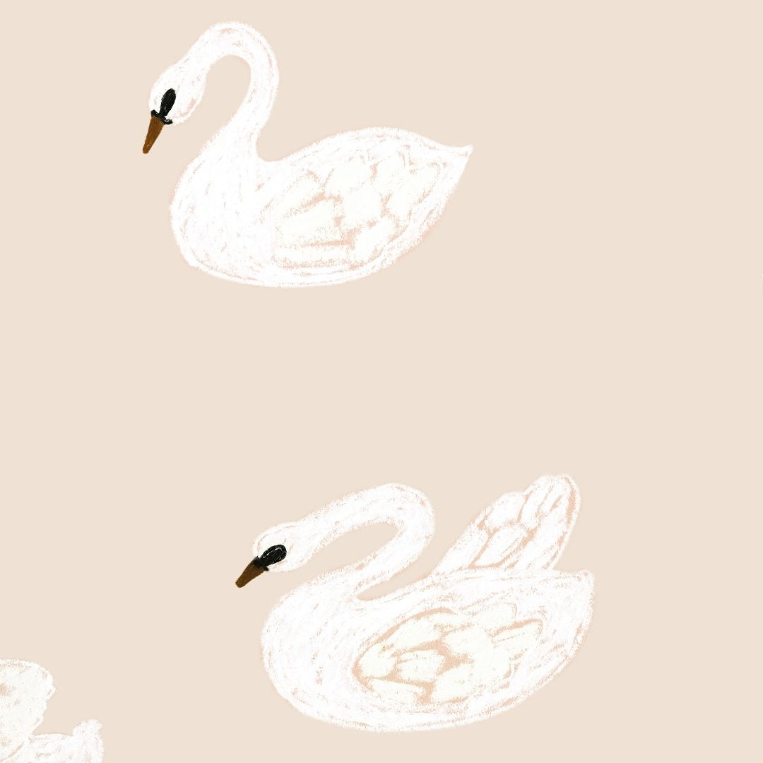 Kinderbehang Meet me at the Wall - Swans - Beige - Joëlle Wehkamp