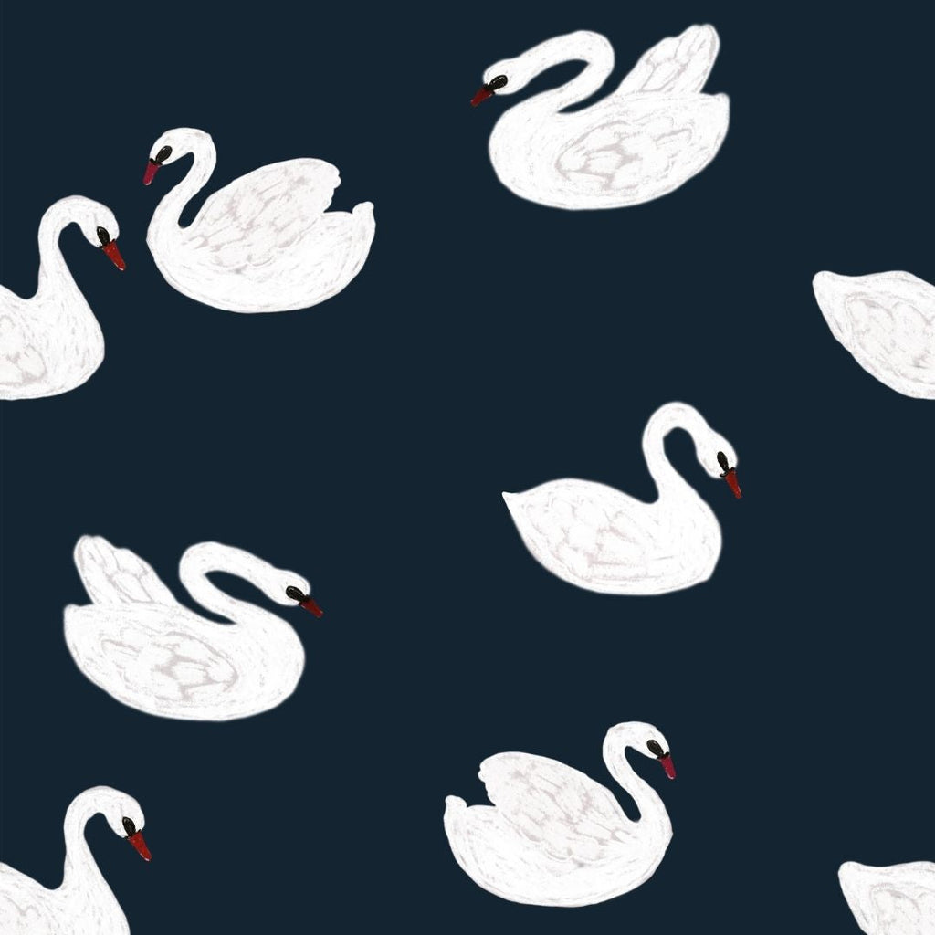 Behangstaal Meet me at the Wall - Swans - Night blue - Joëlle Wehkamp