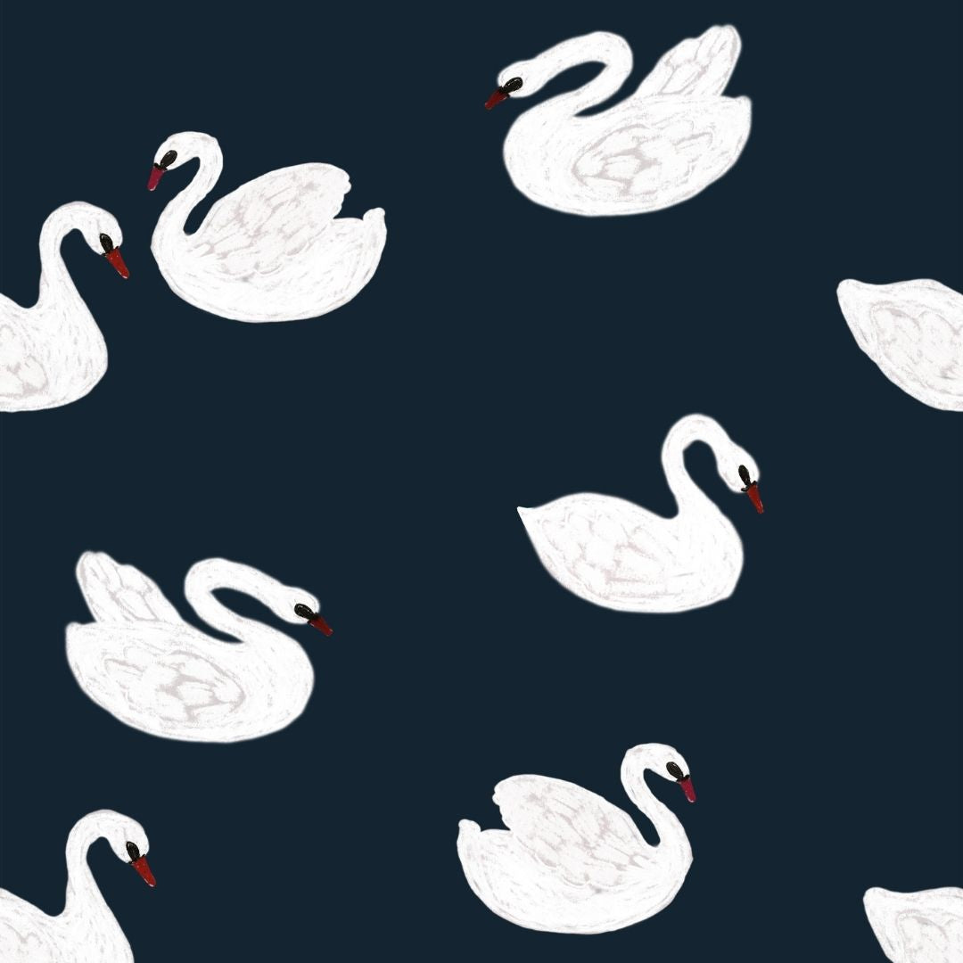 Behangstaal Meet me at the Wall - Swans - Night blue - Joëlle Wehkamp