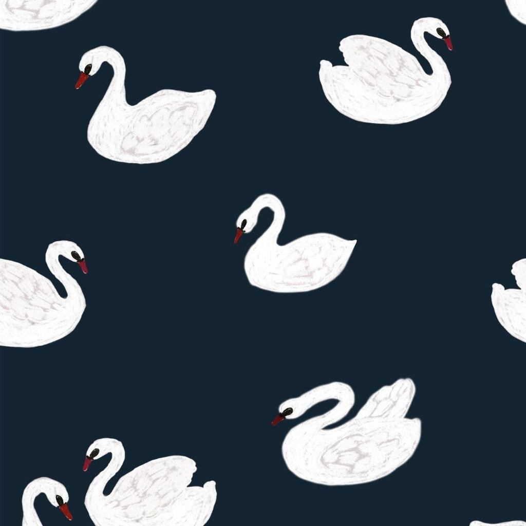 Behangstaal Meet me at the Wall - Swans - Night blue - Joëlle Wehkamp