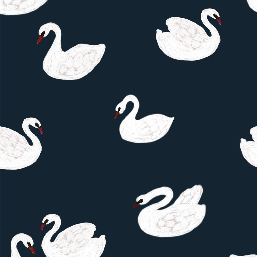 Behangstaal Meet me at the Wall - Swans - Night blue - Joëlle Wehkamp
