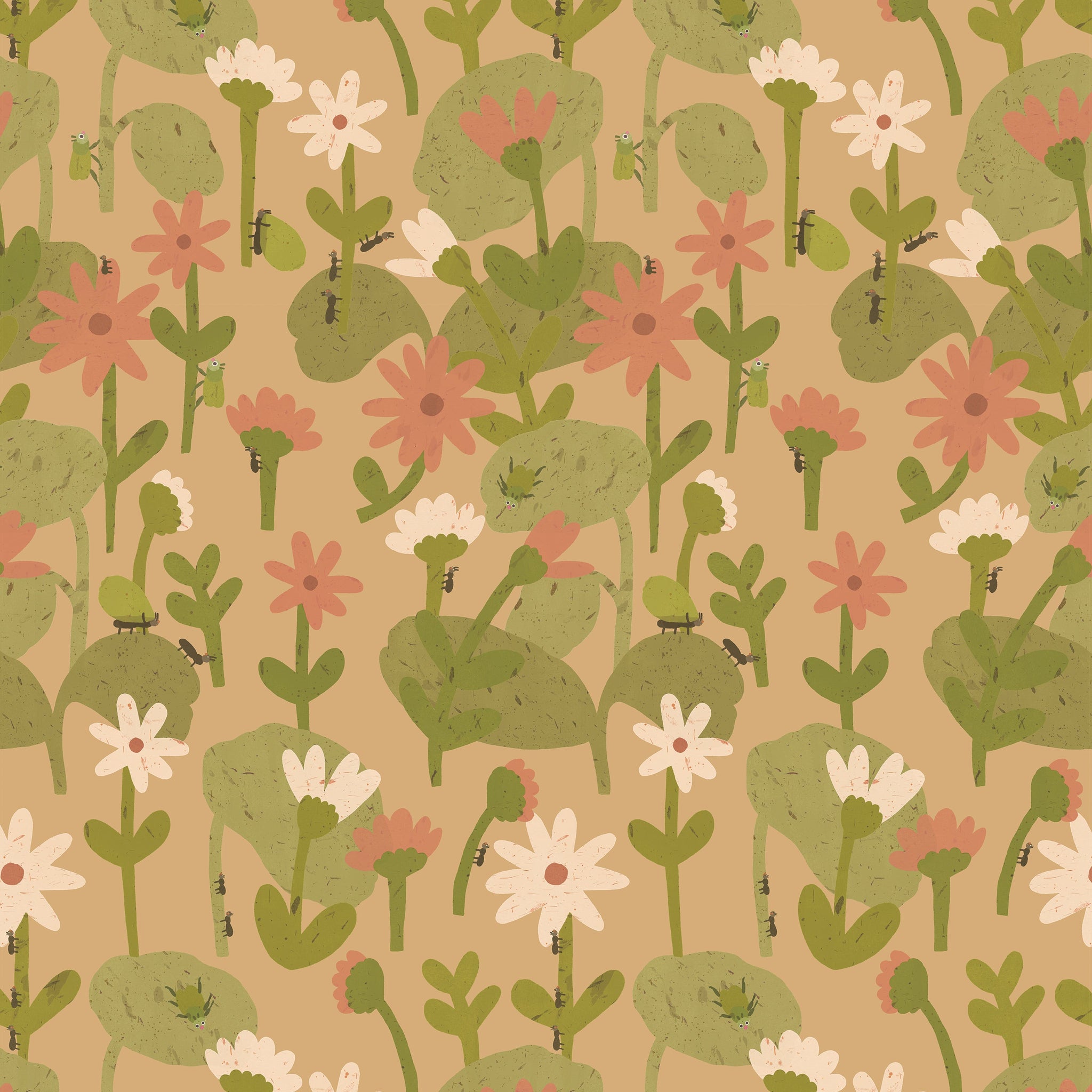 Blooming daisies – Warm beige Wallpaper by Lotte Dirks | Into the Flowerfields Collection