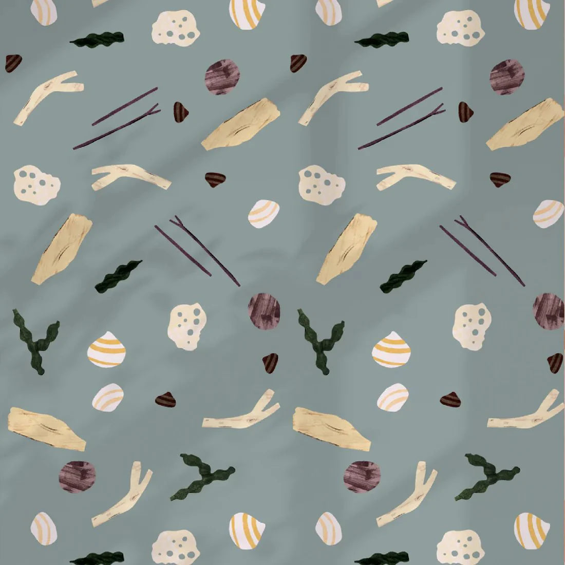Behang Meet Me at the Wall - Sea and Shells Steel Blue - Lotte Dirks