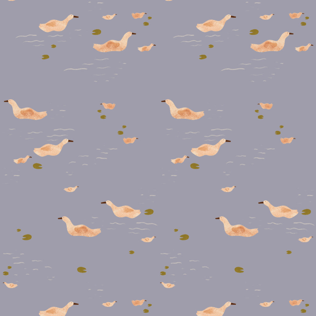 Behangstaal Meet Me at the Wall -  Ducks Smokey Periwinkle - Lotte Dirks