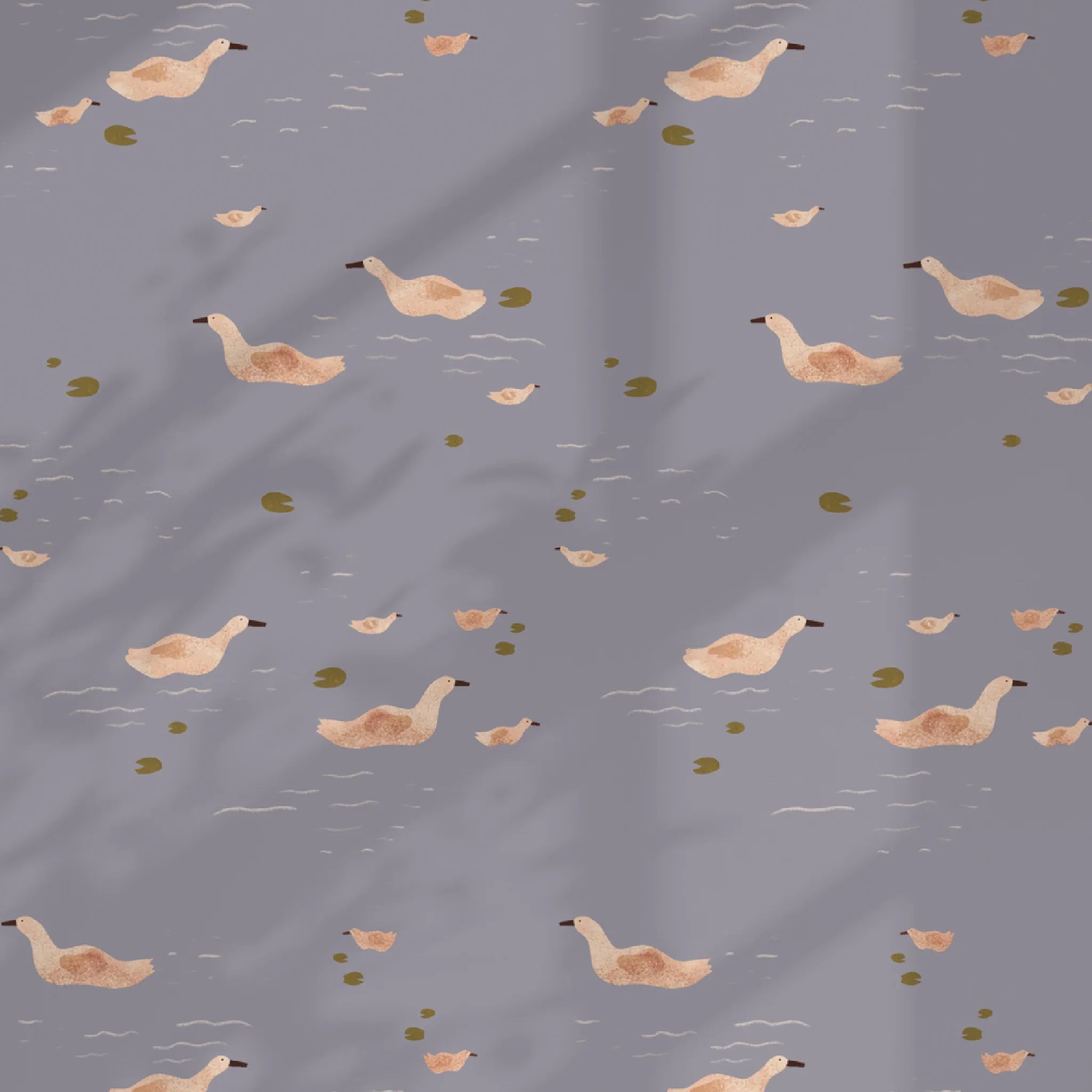 Behangstaal Meet Me at the Wall -  Ducks Smokey Periwinkle - Lotte Dirks