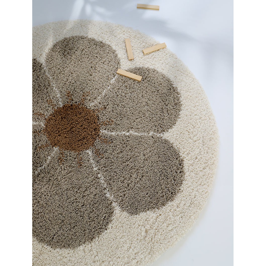 Bohemian Daisy rond kindervloerkleed taupe