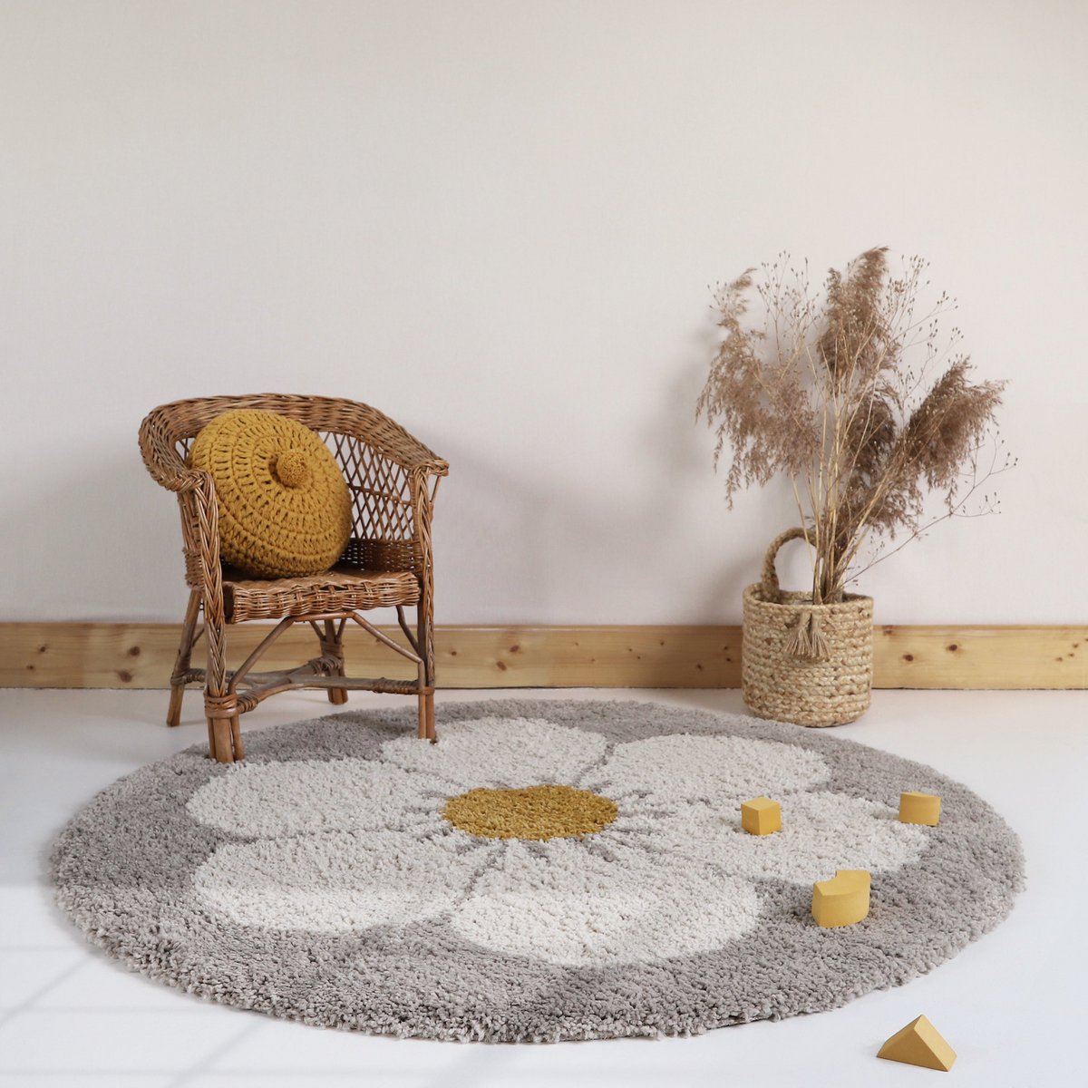 Bohemian Daisy beige rond kindervloerkleed